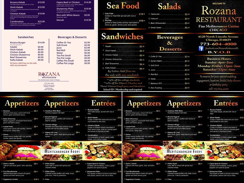 Rozana Restaurant New Management 2024 Menu