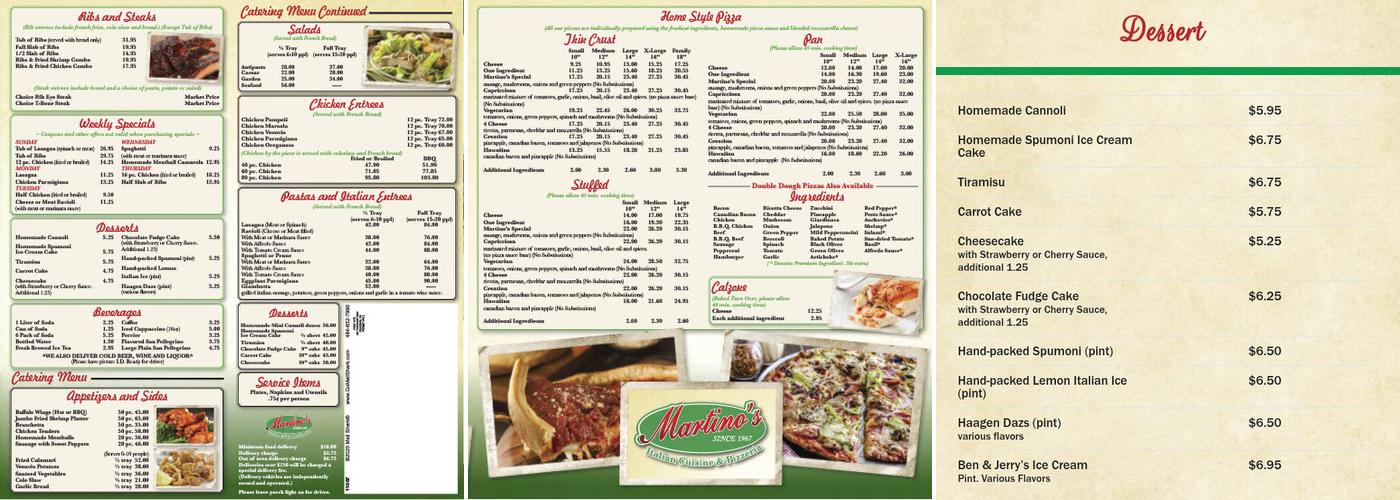 Martino’s Italian Cuisine & Pizzeria Menu