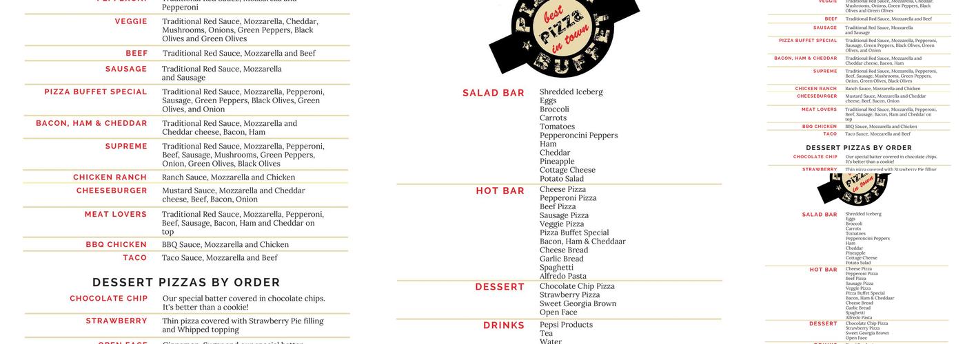 Pizza Buffet Menu