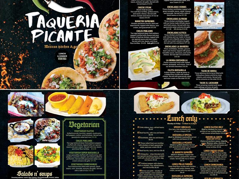 Taqueria Picante Mexican Kitchen & Grill Menu