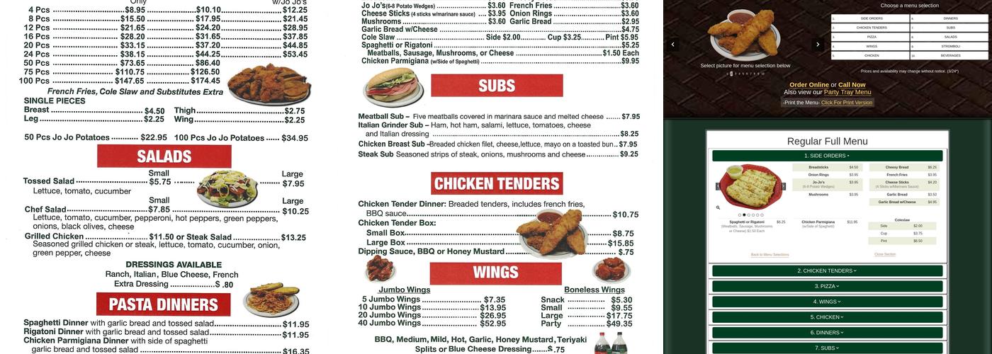 Caporaletti's Pizza Menu