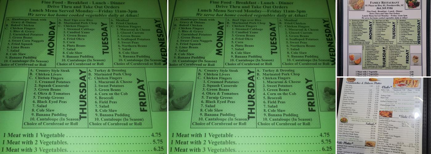 Athas Family Restaurant Menu