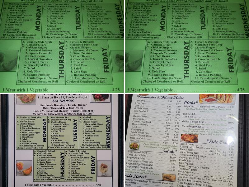 Athas Family Restaurant Menu