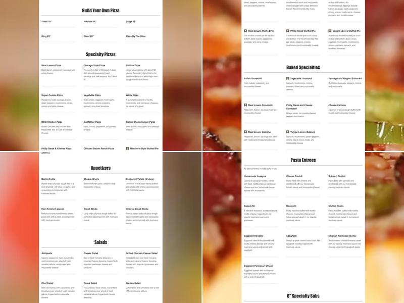 New York Pizza Menu