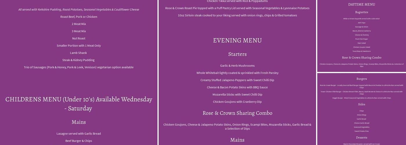 The Rose & Crown Menu