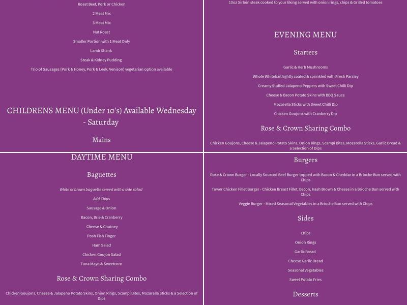 The Rose & Crown Menu