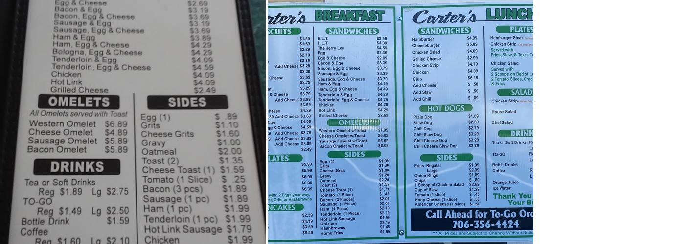 Carter’s Kitchen Menu