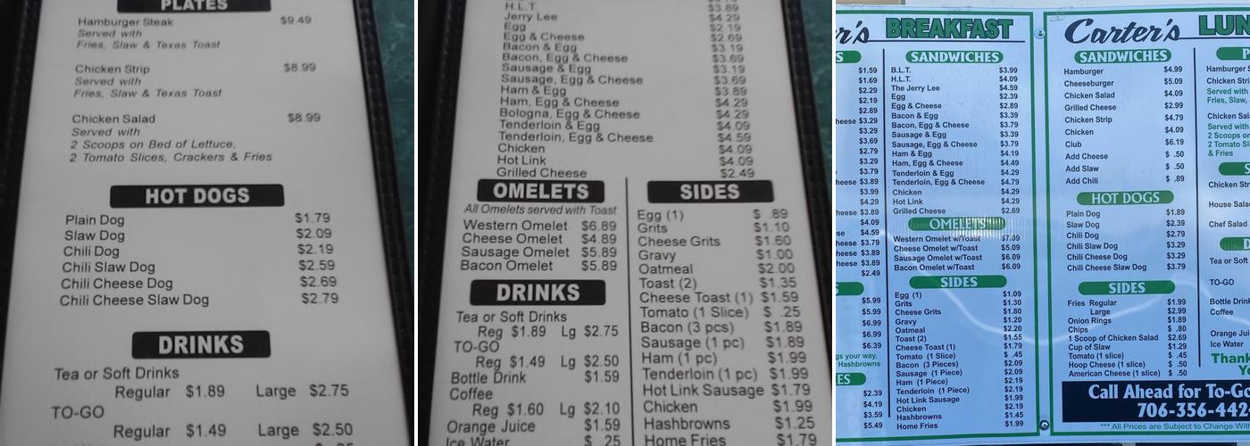 Carter’s Kitchen Menu