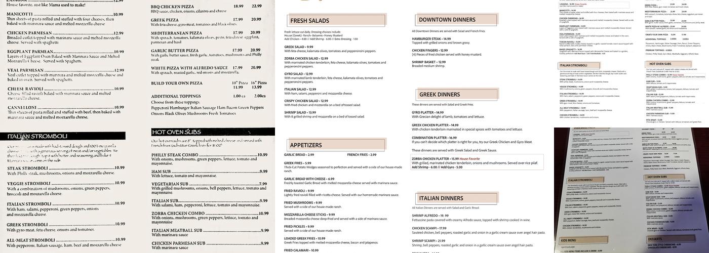 Downtown Cafe Menu