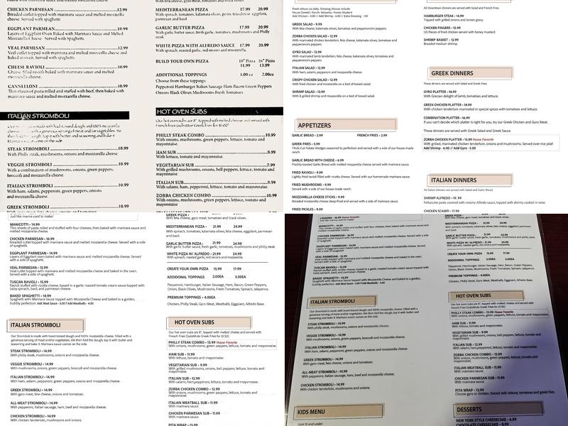 Downtown Cafe Menu