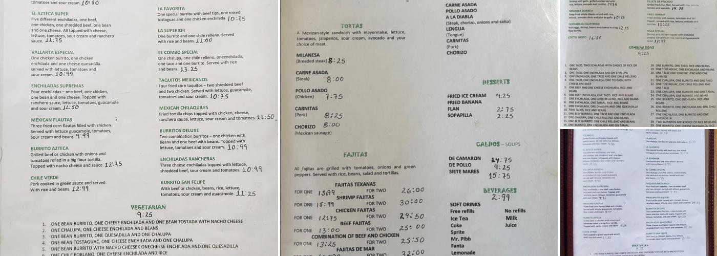 El Azteca Menu