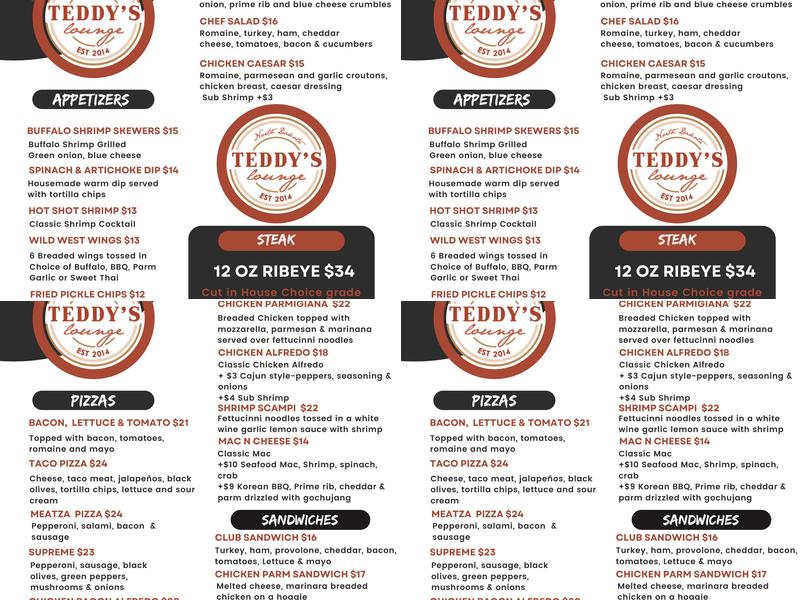 Teddy's Lounge New Town Menu
