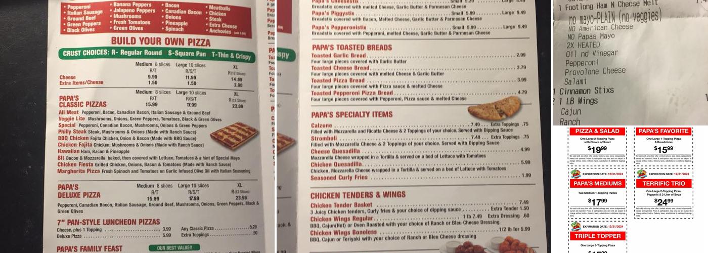 Papa's Pizza To Go Menu