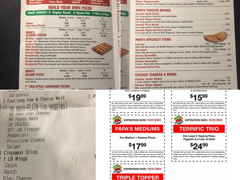 Papa's Pizza To Go Menu