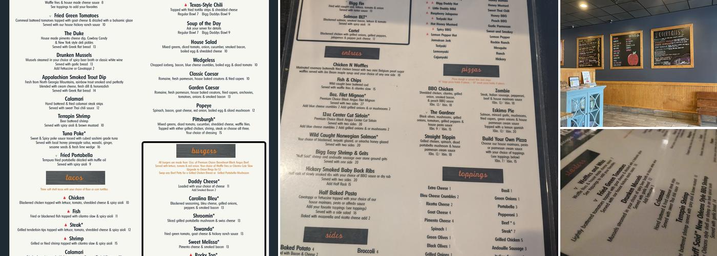 Bigg Daddys Restaurant and Tavern Menu