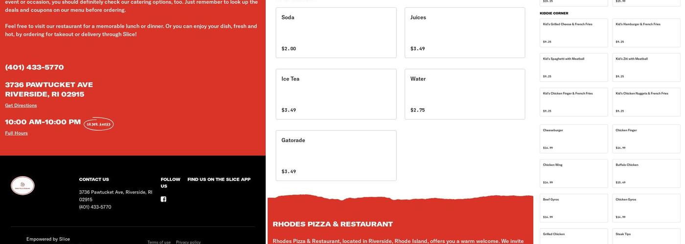 Rhodes Pizza & Restaurant Menu