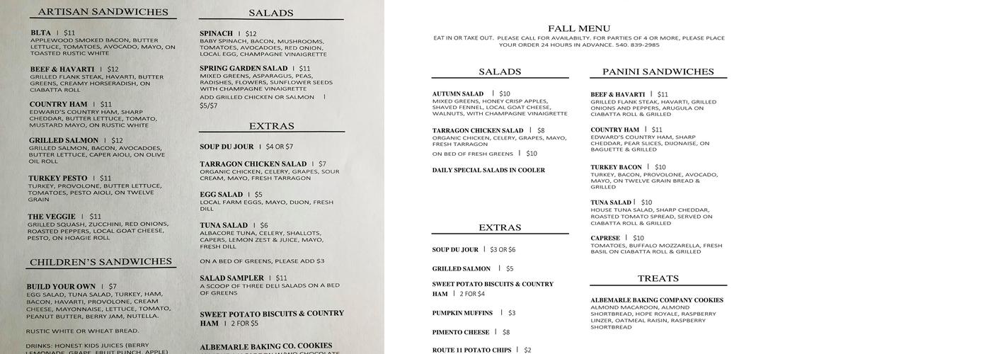 Warm Springs Gallery & Garden Cafe Menu