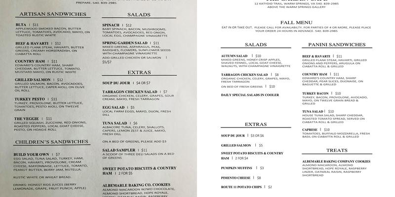 Warm Springs Gallery & Garden Cafe Menu