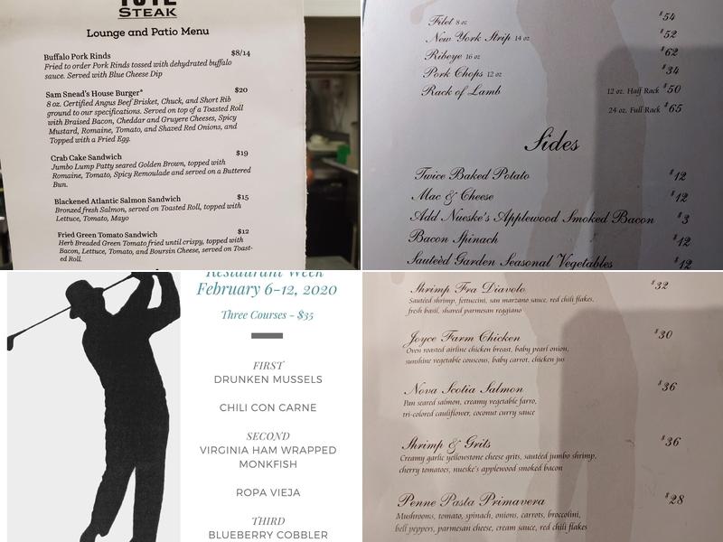 Sam Snead Tavern Menu