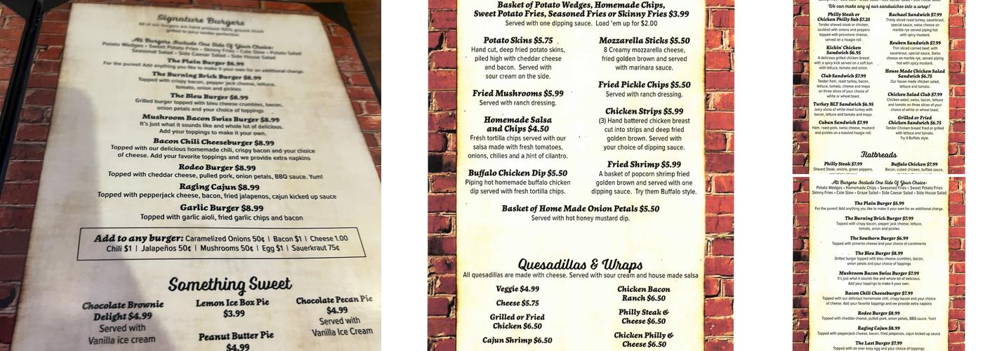 Burning Brick Tavern Menu