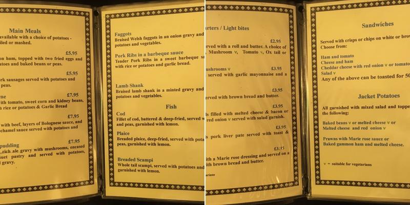 Sexton Arms Menu