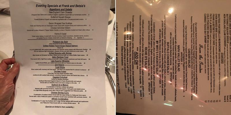 Frank & Betsie's Restaurant Menu