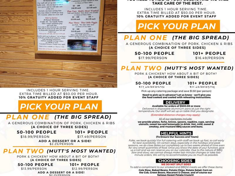 Mutt's BBQ Easley Menu