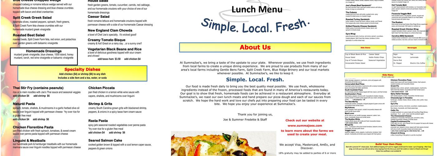 SummaJoe's Menu