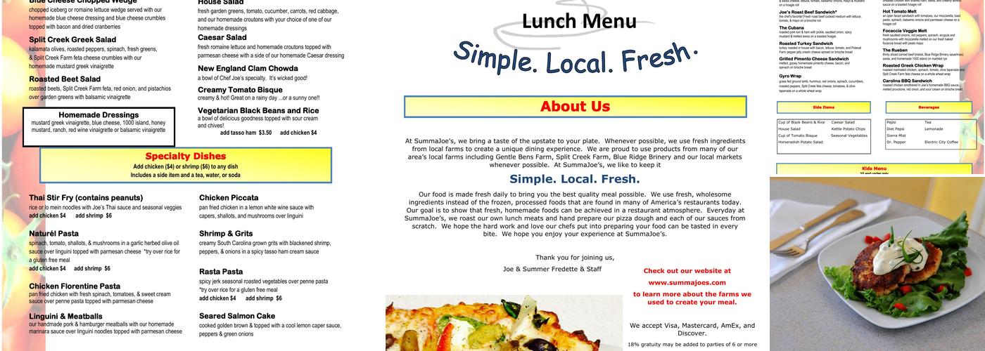 SummaJoe's Menu