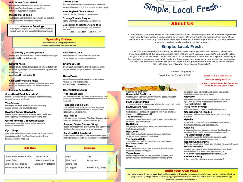 SummaJoe's Menu