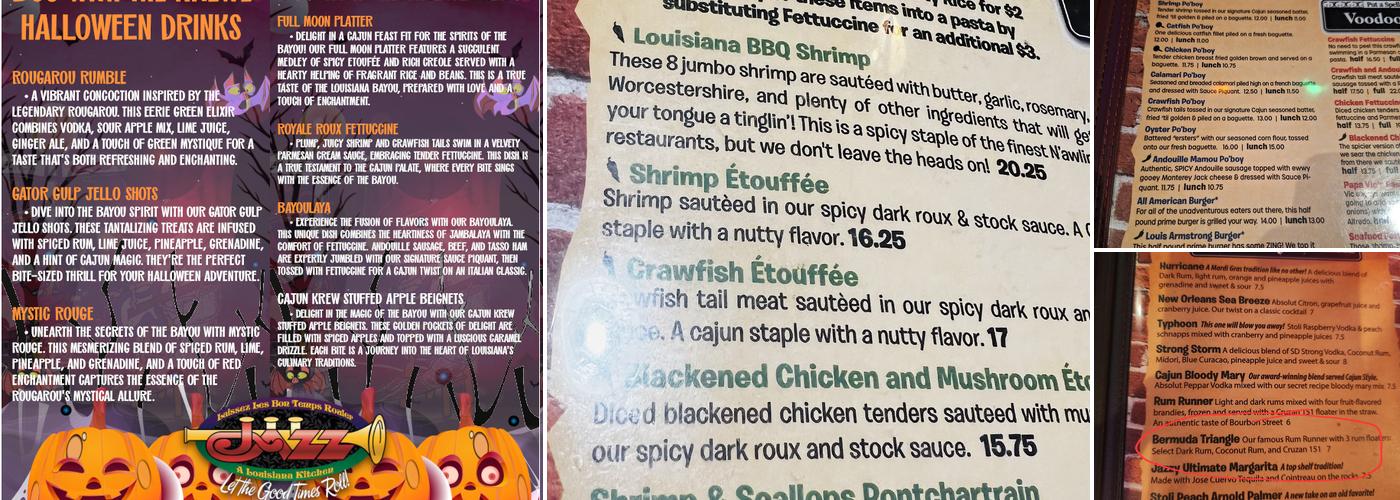 Jazz a Louisiana Kitchen Menu