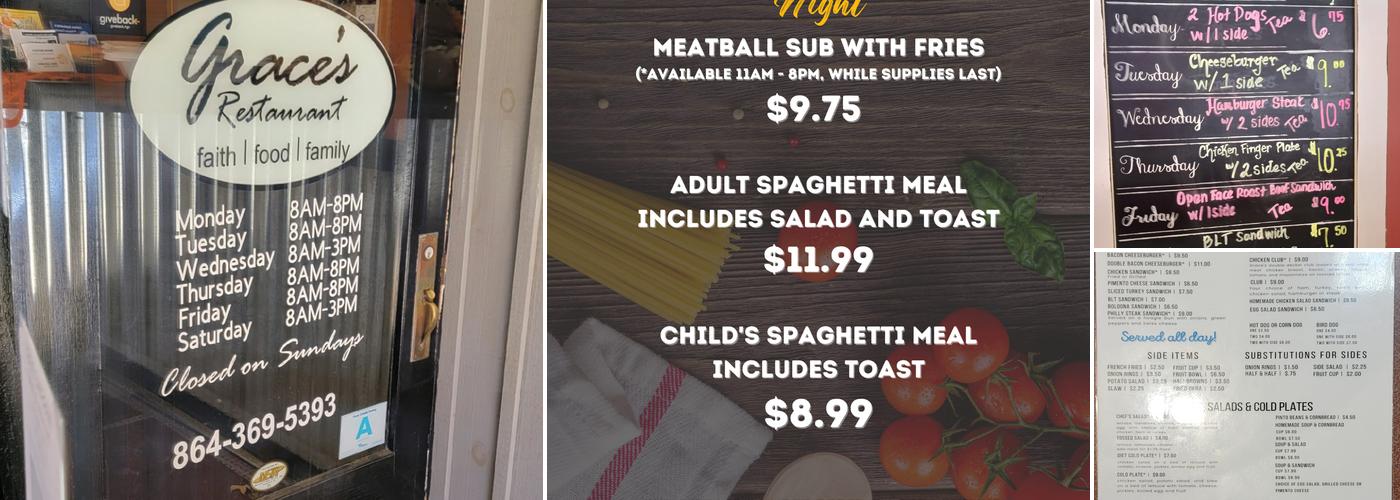 Grace's Restaurant - Honea Path Menu