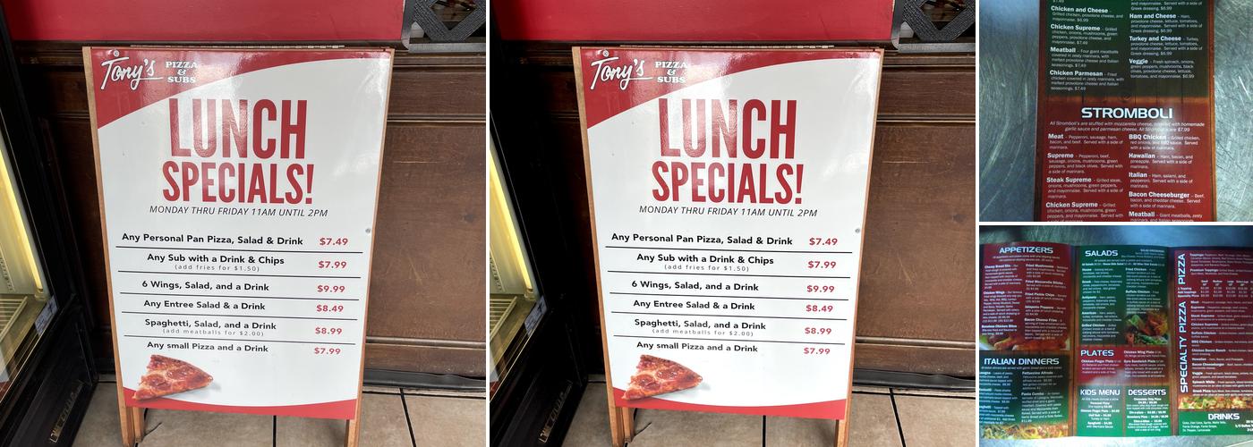 Tony's Pizza & Subs Menu