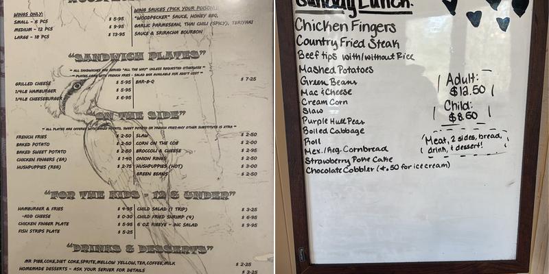 Woodpecker's Steak & Fish Menu