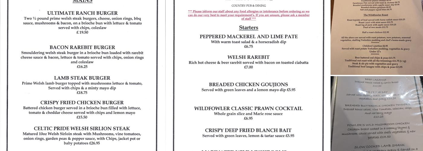 The Wild Fowler Menu