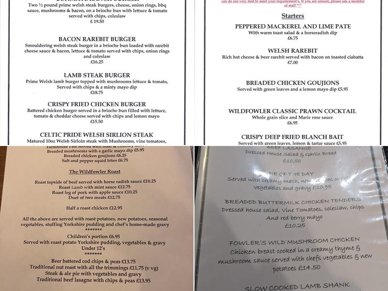 The Wild Fowler Menu