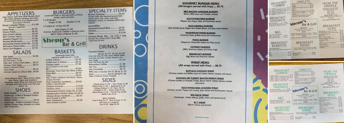 Shepps Bar & Grill Menu