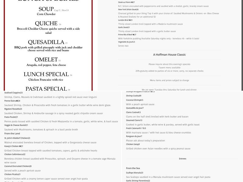 Hoffman House Menu
