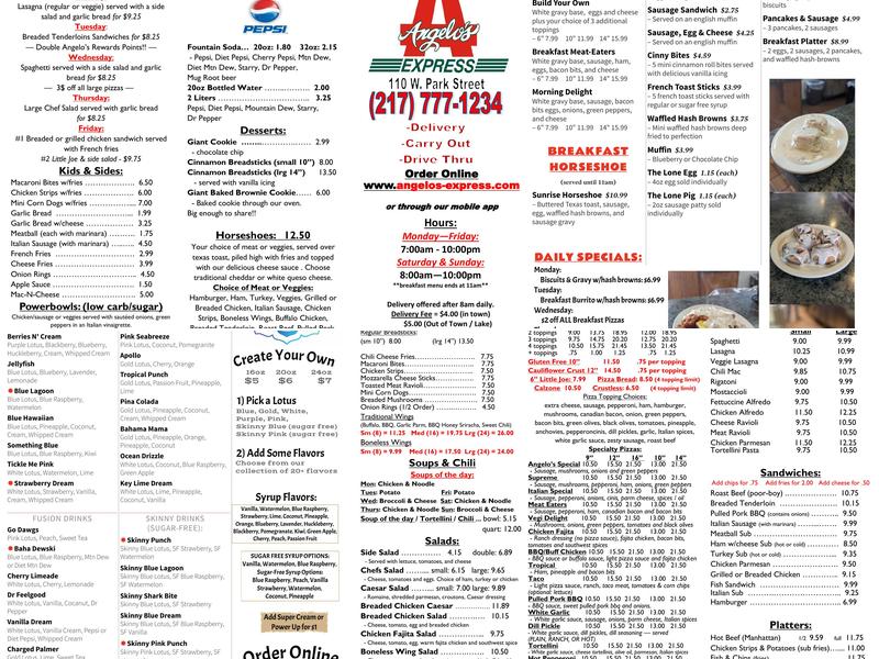 Angelo's Express Menu
