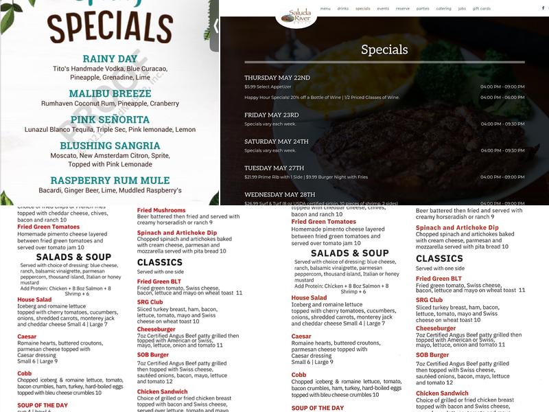 Saluda River Grill Menu