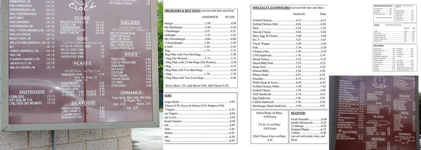 Clock of Williamston Menu