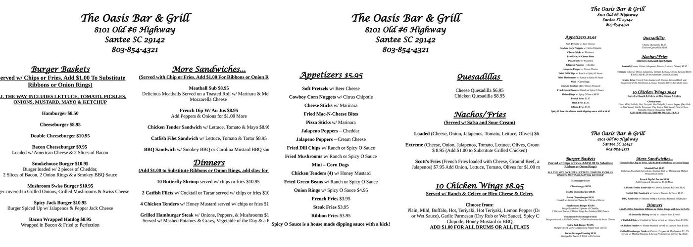 Oasis Menu