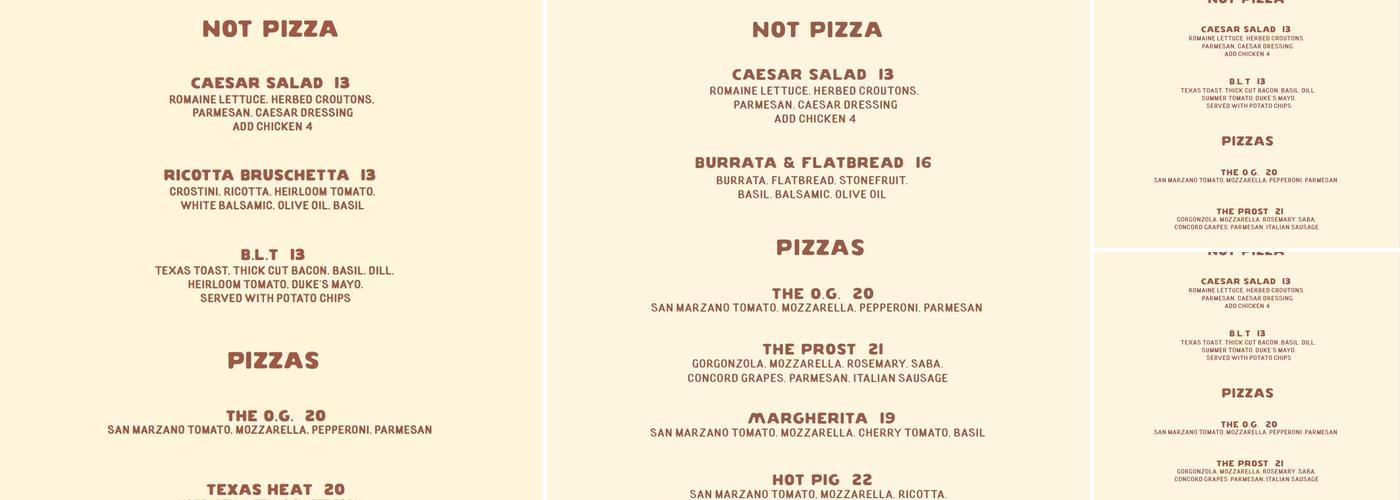 Prost On Block 29 Menu