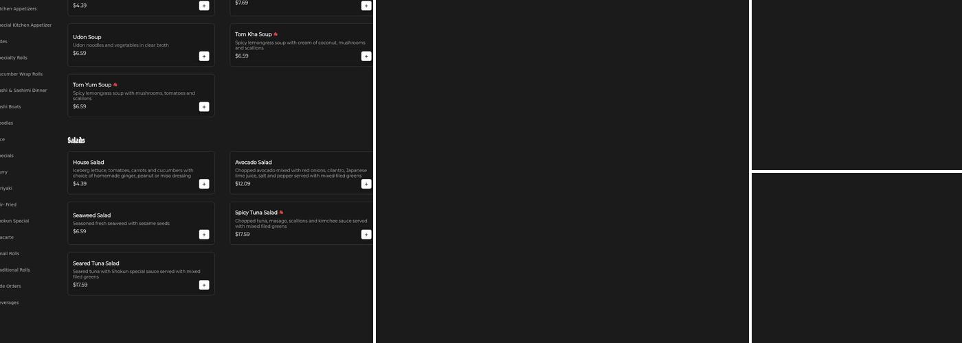 Thai Shokun Restaurant Menu