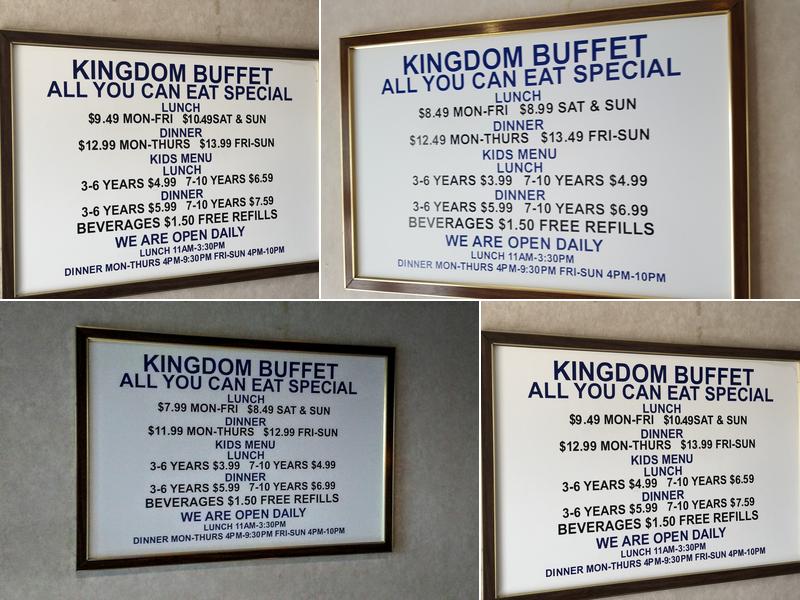 Kingdom Buffet Menu