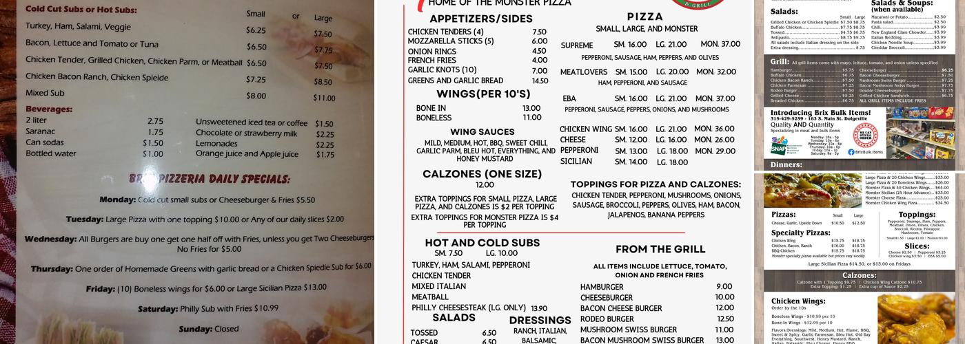 Brix Pizzeria Menu