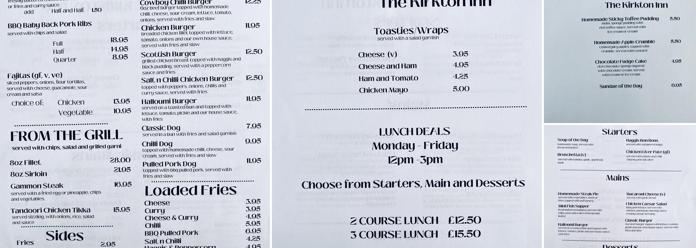 The Kirkton Inn - Carluke Menu