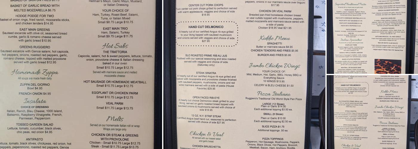 Ruggiero's Trattoria Menu