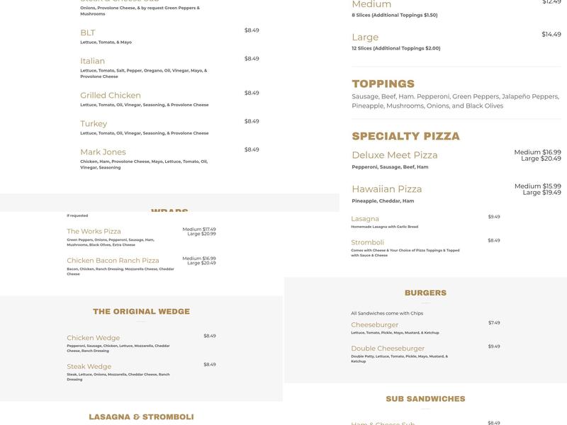 Russell's Pizza Menu