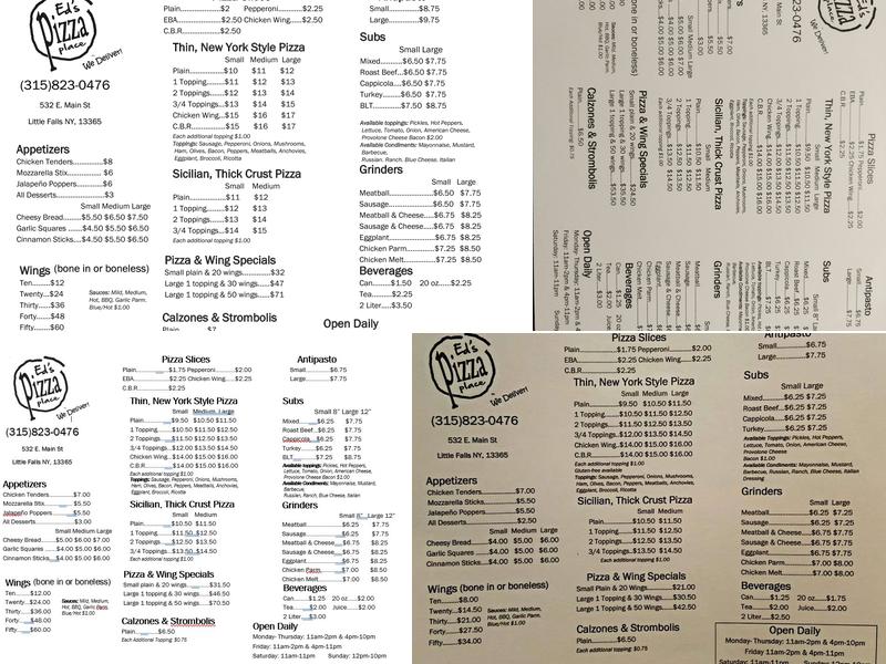 Ed's Pizza Place Menu